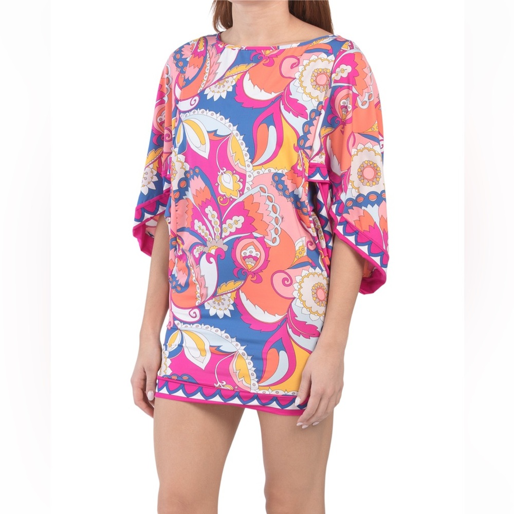 TRINA TURK Sevilla Swimsuit Cover-Up Tunic Dress Bright Paisley Large